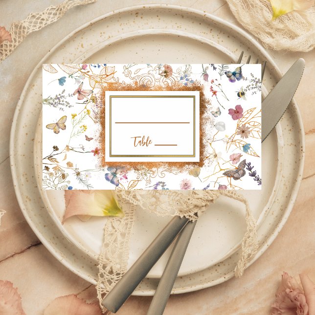 Rose Gold Butterfly Garden  Flat Place Card (Creator Uploaded)