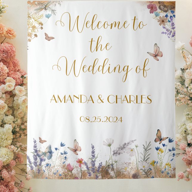 Rose Gold Butterfly Garden Wedding Backdrop Tapestry (Creator Uploaded)