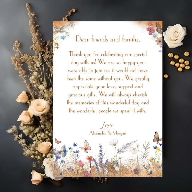 Rose Gold Butterfly Garden Wedding Thank You Card (Creator Uploaded)