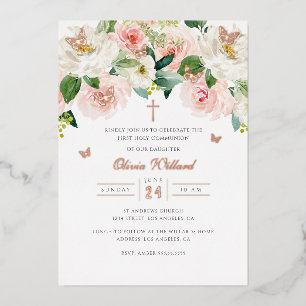 Rose Gold Butterfly Girls First Communion Foil