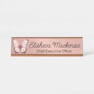 Rose Gold Butterfly Office Desk Sign Name Plate