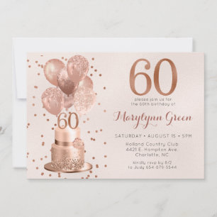 Rose Gold Cake 60th Birthday Invitation