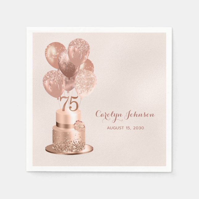Rose Gold Cake 75th Birthday Napkin (Front)