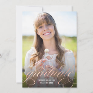 Rose Gold Calligraphy 1-Photo Graduation Party Invitation