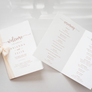 Rose Gold Calligraphy Folded Wedding Program Programme
