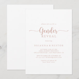 Rose Gold Calligraphy Gender Reveal Party Invitation