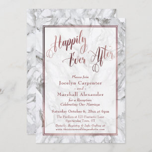 Rose Gold Calligraphy Happily Ever After Marble Invitation