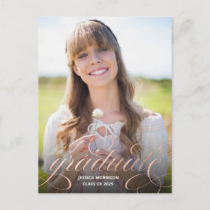 Rose Gold Calligraphy Overlay Photo Graduation  Postcard