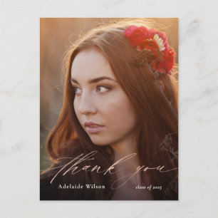 Rose Gold Calligraphy Photo Graduation Thank You Postcard