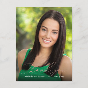 Rose Gold Calligraphy Photo Graduation Thank You Postcard