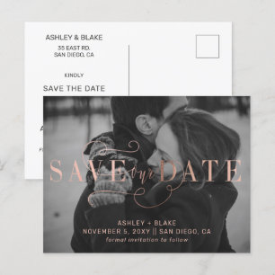 Rose Gold Calligraphy Photo Save the Date Announcement Postcard