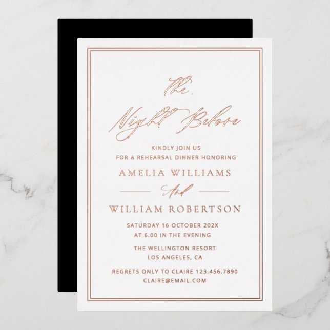  rose gold calligraphy rehearsal dinner (Front/Back)