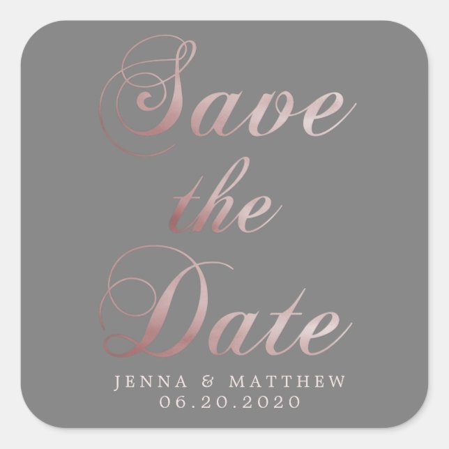 Rose Gold Calligraphy | Save the Date Sticker (Front)