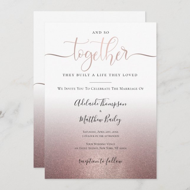 Rose Gold Calligraphy Script Quote Elegant Wedding Invitation (Front/Back)
