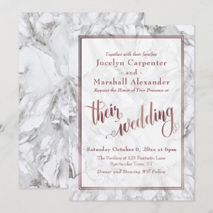 Rose Gold Calligraphy Their Wedding Marble Invitation
