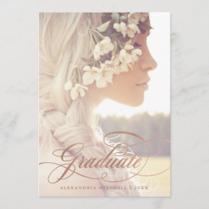 Rose Gold Calligraphy   Two Photo Graduation Party Invitation