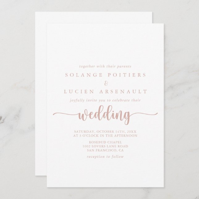 Rose Gold Calligraphy Wedding   Invitation (Front/Back)