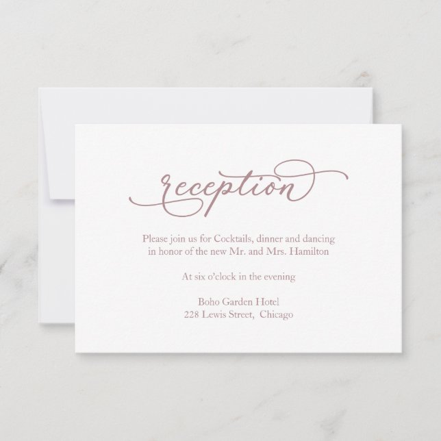 Rose Gold Calligraphy Wedding Reception RSVP Card (Front)