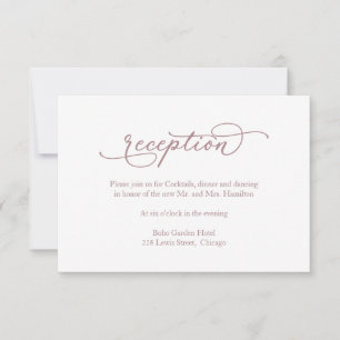 Rose Gold Calligraphy Wedding Reception RSVP Card