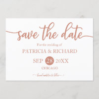 Rose Gold Calligraphy Wedding Save The Date