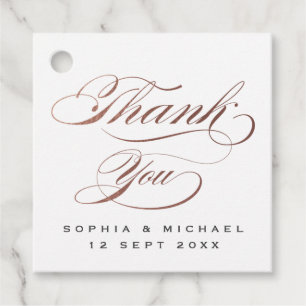 Rose gold calligraphy wedding thank you favour tag