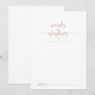 Rose Gold Calligraphy Wedding Words of Wisdom  Advice Card