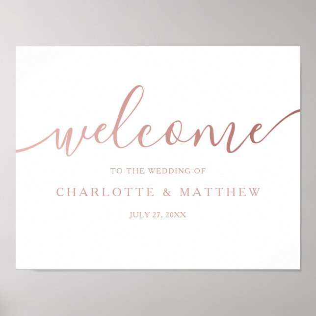 Rose Gold Calligraphy Welcome Wedding Poster (Front)