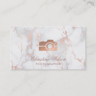rose gold camera on marble business card