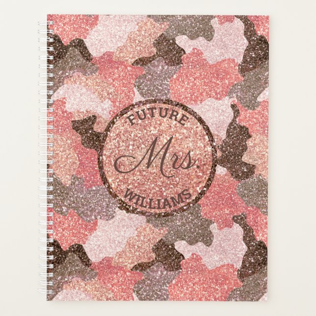 Rose Gold Camo Faux Glitter Camouflage Wedding Planner (Front)
