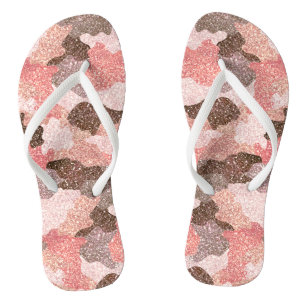 Rose Gold Camo Faux Glitter Girly Camouflage Glam Jandals