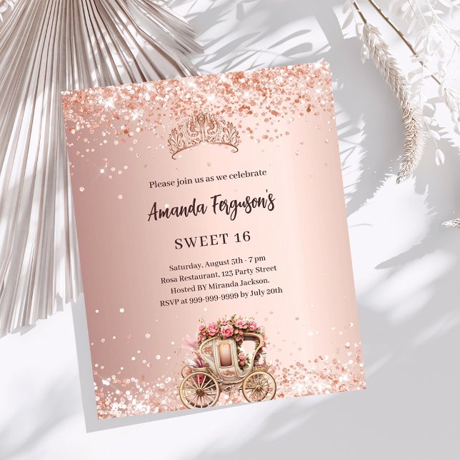 Rose gold carriage tiara Sweet 16 invitation (Creator Uploaded)