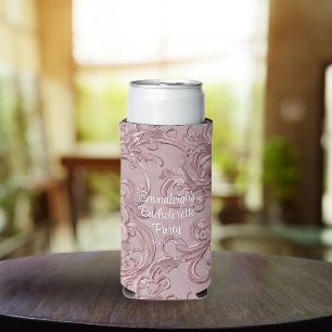 Rose Gold Carved Wood Bachelorette Party Favour Seltzer Can Cooler