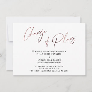 Rose Gold Change of Plans Postponed Wedding Card