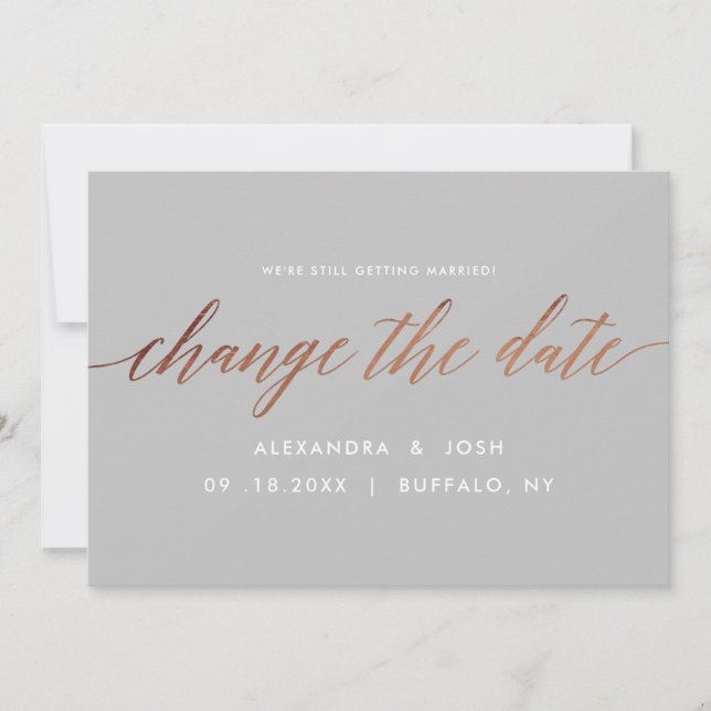 Rose Gold Change the Date Wedding Postponement Save The Date (Front)
