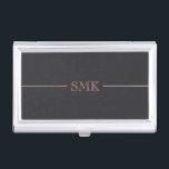 Rose Gold & Charcoal Monogram Business Card Holder<br><div class="desc">Elegant business card case in dark grey and rose gold.</div>