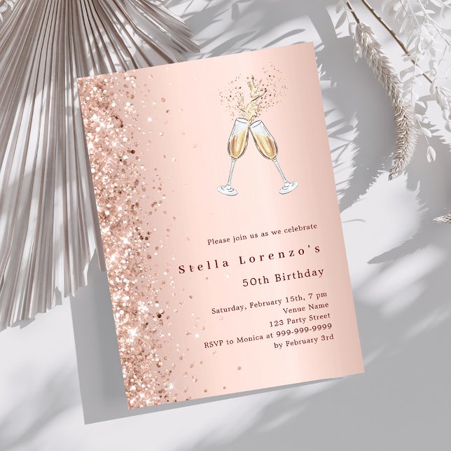 Rose gold cheers luxury birthday invitation (Creator Uploaded)