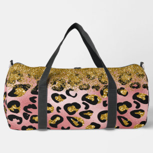Rose Gold Cheetah Print With Gold Glitter Look Duffle Bag