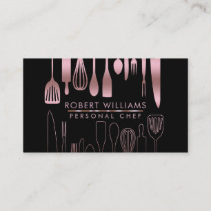 Rose Gold Chef Kitchen Tools Glitter Faux Catering Business Card