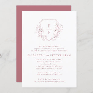 Rose Gold Cherry Blossoms Crest Monogram Wedding Invitation