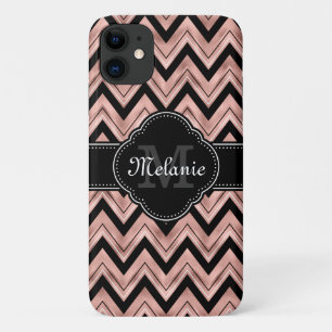 Rose Gold Chevron Pattern Black White Monogram Case-Mate iPhone Case
