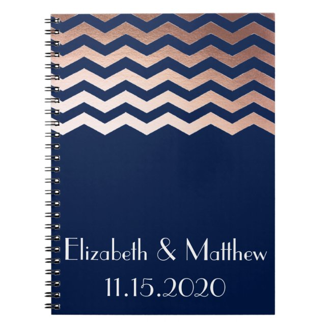 Rose Gold Chevron Personalised Wedding Planner Notebook (Front)