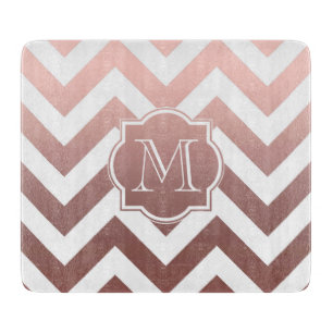 Rose Gold Chevrons Monogram Cutting Board