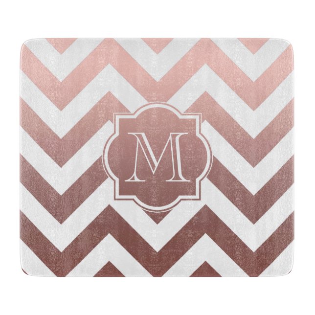 Rose Gold Chevrons Monogram Cutting Board (Front)