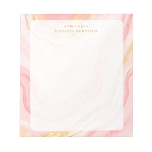 Rose Gold Chic Glam Faux Glitter Marble w/ Name Notepad