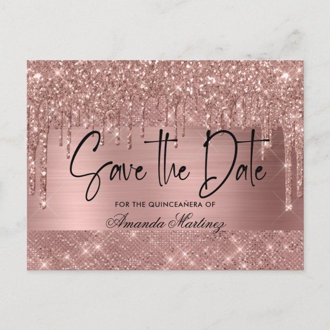 Rose Gold Chic Quinceañera Save The Date Postcard (Front)