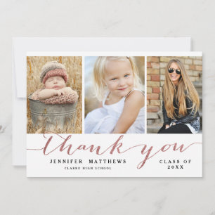 Rose Gold Chic Script Photo Graduation Thank You Announcement