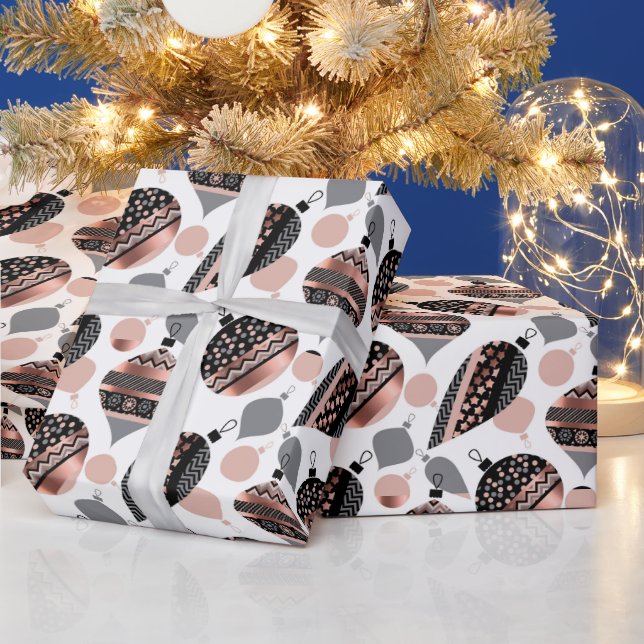 Rose Gold Christmas Ornaments  Wrapping Paper (Holidays)