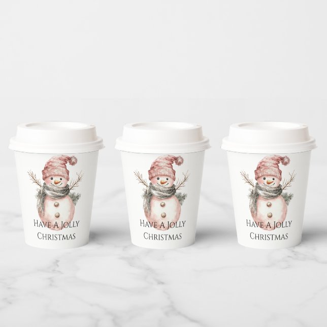 Rose Gold Christmas Snowman Paper Cups (Multi)