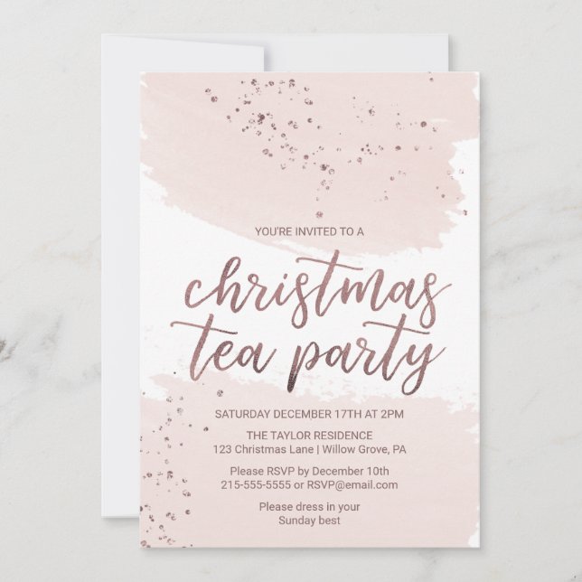 Rose Gold Christmas Tea Party Invitation (Front)
