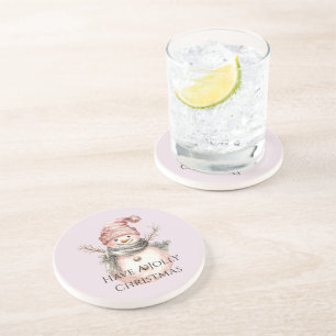 Rose Gold Christmas Tree Candy Canes Snowman Coaster